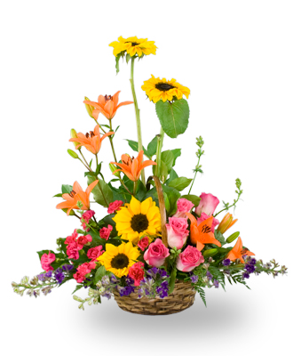 A basket of mixed garden flowers